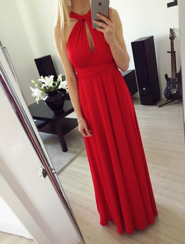 Długa czerwona sukienka na wesele z Aliexpress- Aliside.com