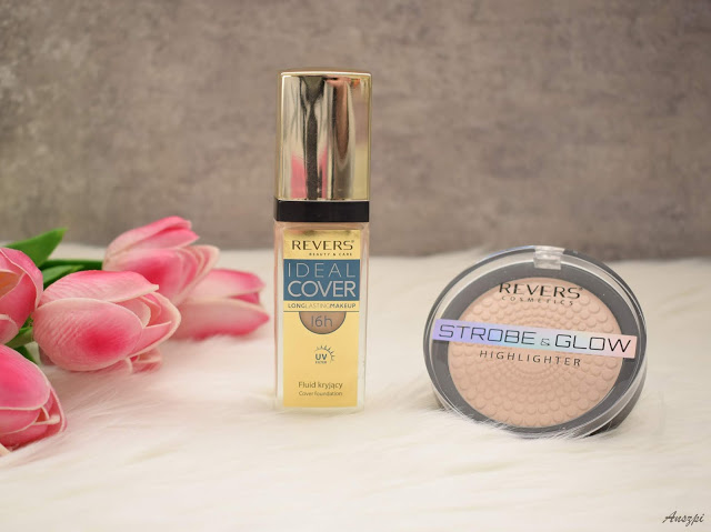 Podkład Ideal Cover i puder rozświetlający Strobe&Glow; Highligter Champagne Revers Cosmetics | Anszpi