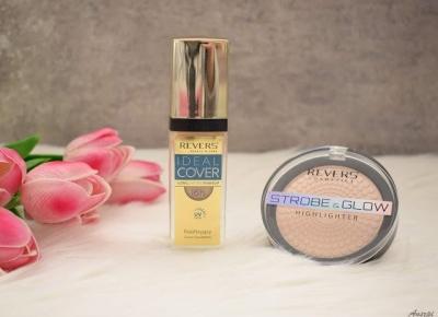 Podkład Ideal Cover i puder rozświetlający Strobe&Glow; Highligter Champagne Revers Cosmetics | Anszpi