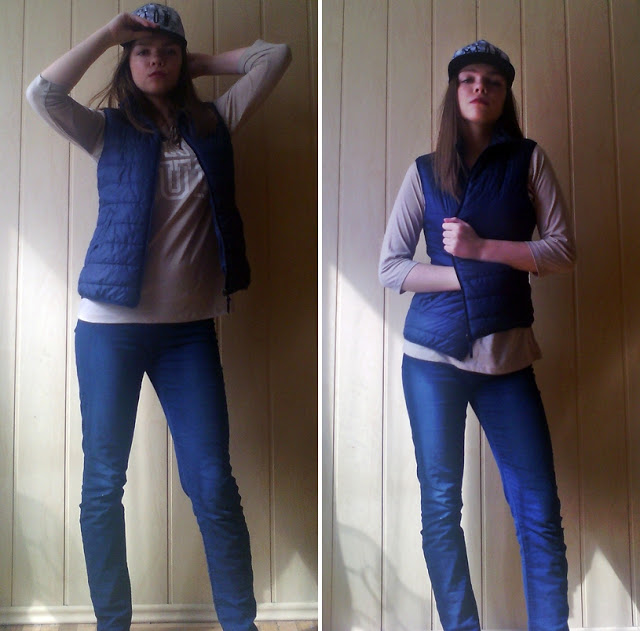 Goood Fashion: Cap Printed With Cats And Navy Blue Vest