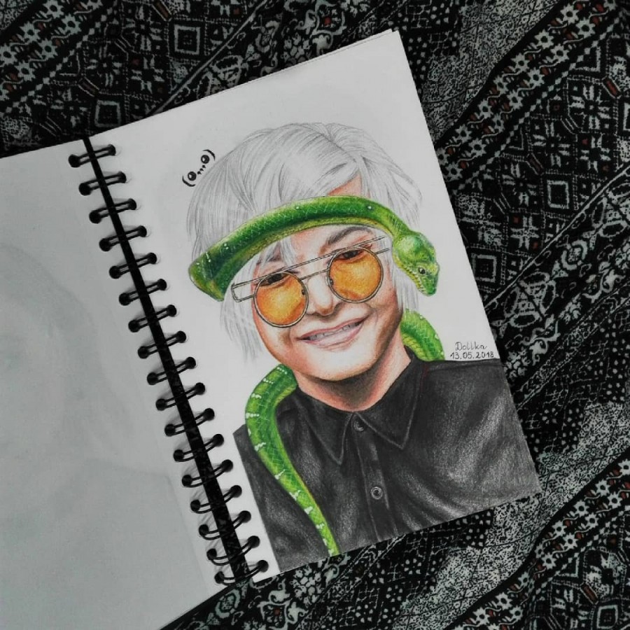 Kamila Piestrzyńska on Instagram: “Kolejny portret ode mnie ;) Tym razem przedstawia producenta muzycznego o ksywce Ghastly 👻 #Ghastly (◕,,,◕) #portrait #art #artist #snake…”