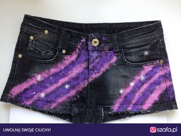 Spodenki Denim Co Jeansowe spodenki szorty czarne z brokatem cekinami XS S 36 galaxy diy hand made w Spodenki -  Szafa.pl