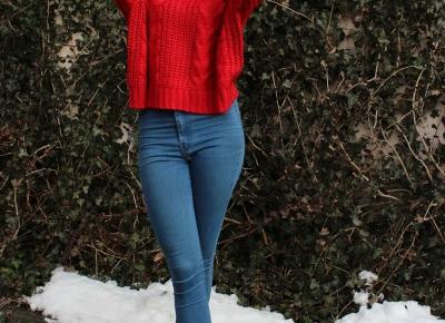 red sweater & jeans 