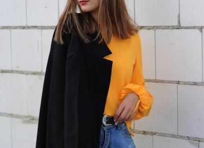 jeans and yellow sweatshirt 