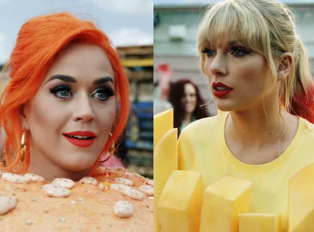 Taylor Swift i Katy Perry GODZĄ się w nowym teledysku! W przebraniu burgera i frytek - PUDELEK