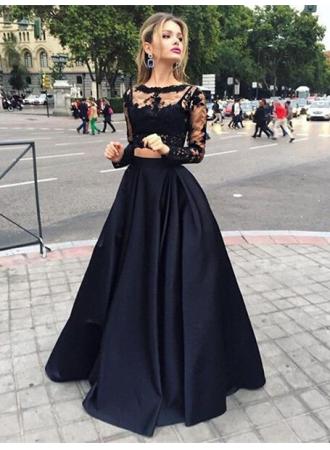 Sexy Black Lace Long Sleeve Two Pieces Evening Gown----www.27dress.com