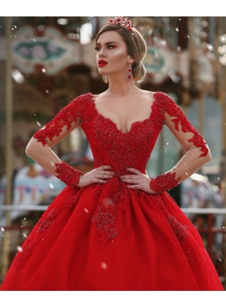 Red Long Sleeve 2017 Prom Dress---www.27dress.com