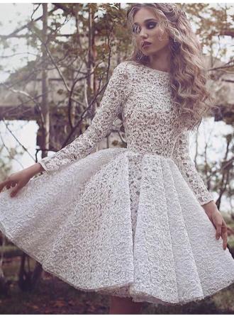 white lace long sleeve short prom dress. www.27dress.com