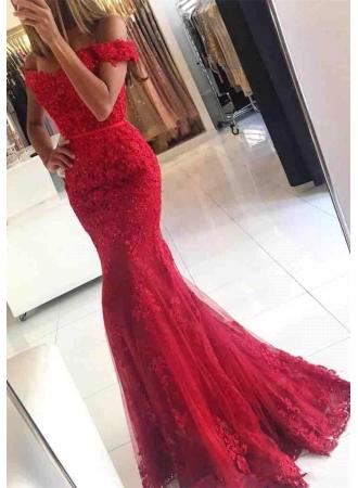 2017 Appliques Red Lace Mermaid Evening Dress----WWW.27DRESS.COM