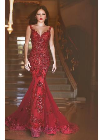 Red Mermaid Sequins Prom Dress --www.27dress.com