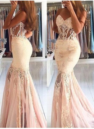 2017 Mermaid Lace Appliques Prom Dress.  www.27dress.com