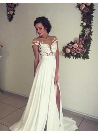 Elegant Lace Appliques 2017 Wedding Dress Chiffon Split---www.27dress.com