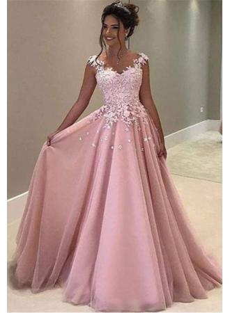 2017 Pink Lace Evening Dress---www.27dress.com