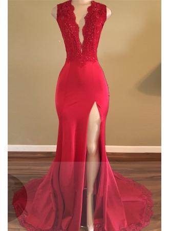 Red lace Split Prom Dress--www.27dress.com