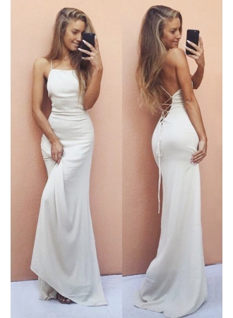 Backless Sleeveless White Sexy Spaghetti-Strap Mermaid Prom Dress---www.27dress.com