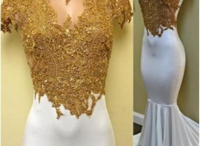2017 gold & white mermaid prom dress--27dress.com
