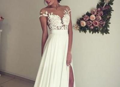 Elegant Lace Appliques 2017 Wedding Dress Chiffon Split---www.27dress.com