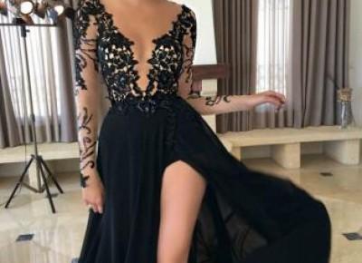 Black Long Sleeve Lace Prom Dress--27dress.com