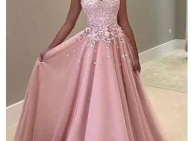 2017 Pink Lace Evening Dress---www.27dress.com