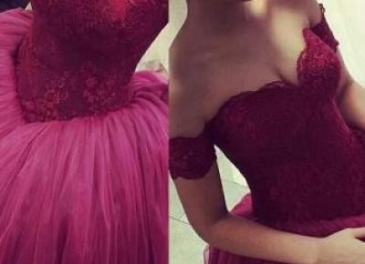 Burgundy Tulle Lace Prom Dress--www.27dress.com