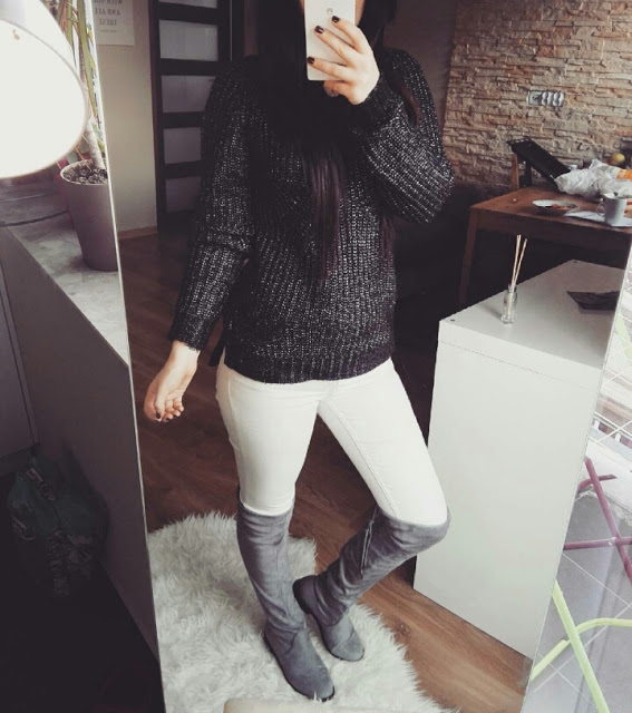  grey boots over the knee