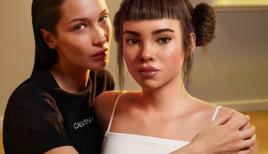 Bella Hadid całuje się z wirtualną modelką! Lil Miguela, Kendall Jenner i Billie Eilish w kampanii #MYCALVINS