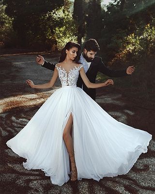 Sexy Brautkleider Mit Spitze | Chiffon Hochzeitskleider Bodenlang Gunstig BA7275 | www.babyonlinewholesale.com