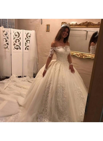 Luxury Brautkleider Spitze Mit Lange Ärmel Prinzessin Hochzeitskleider Günstig Online_Brautkleider Mit Ärmel_Brautkleider_Brautkleider,Abiballkleider,Abendkleider