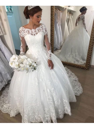 Elegante Brautkleider mit Ärmel | Spitze Hochzeitskleider Prinzessin_Brautkleider Mit Ärmel_Brautkleider_Brautkleider,Abiballkleider,Abendkleider