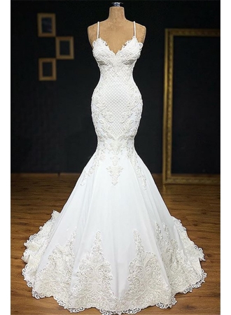 Weiße Brautkleid Meerjungfrau Günstig | Hochzeitskleider mit Spitze Online_Brautkleider Meerjungfrau_Brautkleider_Brautkleider,Abiballkleider,Abendkleider