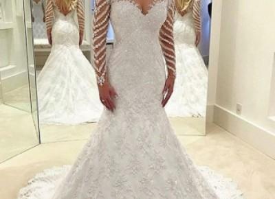 Elegante Weiße Brautkleider Spitze Günstig Hochzeitskleider Mit Ärmel_Brautkleider Mit Ärmel_Brautkleider_Brautkleider,Abiballkleider,Abendkleider