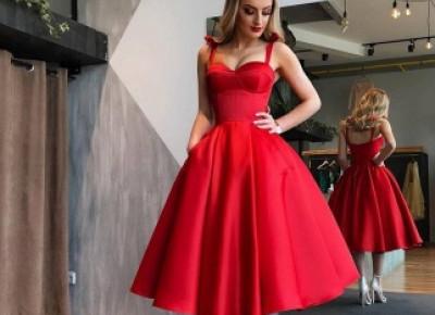 Elegante Rote Cocktailkleider Kurz A Linie Knielange Abiballkleider Abendmoden_Cocktailkleider_Kleider für Besondere Anlässe_Brautkleider,Abiballkleider,Abendkleider | Babyonlinedress.de