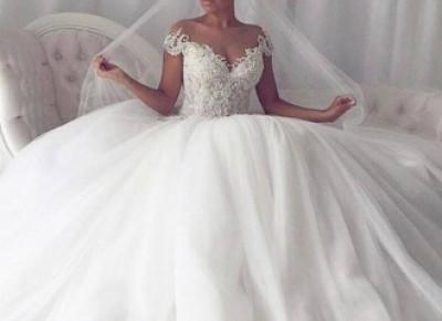 Elegant Weiße Hochzeitskleider Mit Spitze Prinzessin Tüll Brautkleider