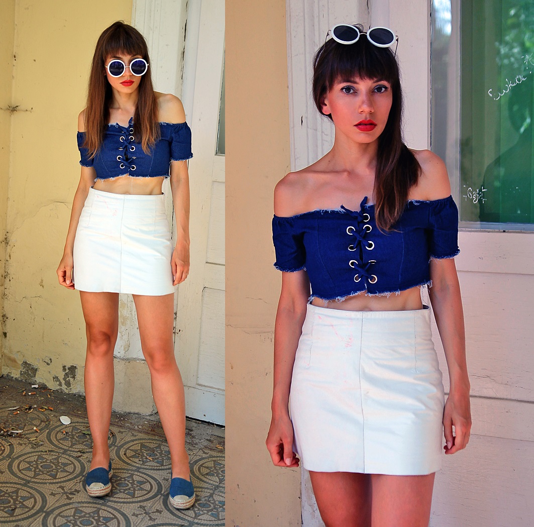 Jointy&Croissanty: lace up denim bardot top