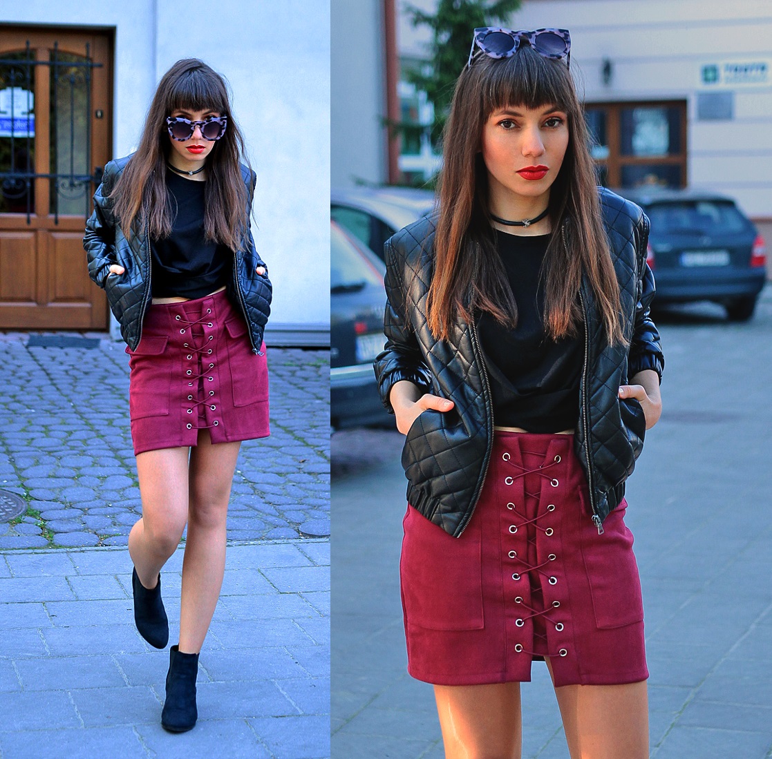 Jointy&Croissanty: burgundy lace up skirt