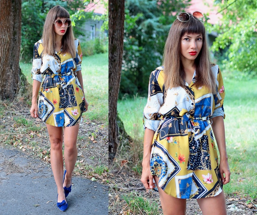 Jointy&Croissanty;: Mustard Scarf Print Shirt Dress