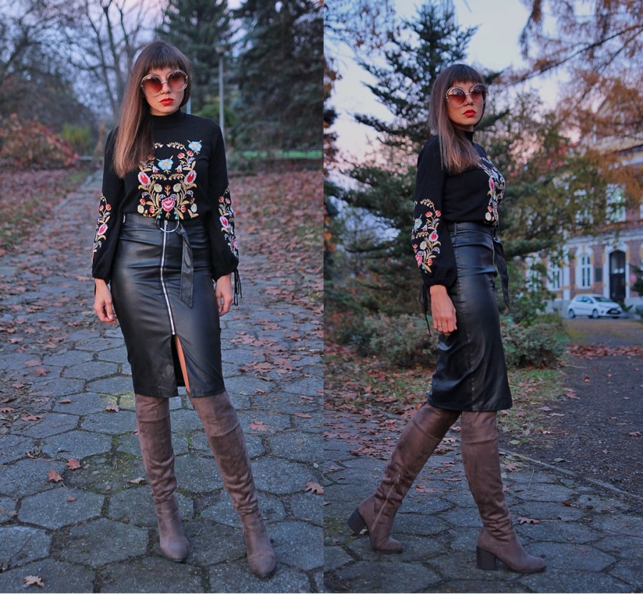 Jointy&Croissanty;: leather midi skirt