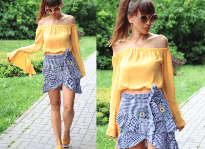 Jointy&Croissanty: gingham skirt and bell sleeves top