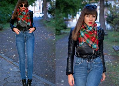 Jointy&Croissanty: blue jeans, biker jacket and plaid