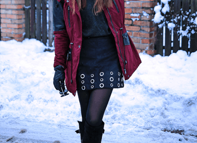 Jointy&Croissanty: Burgundy winter parka and skirt with eyelets