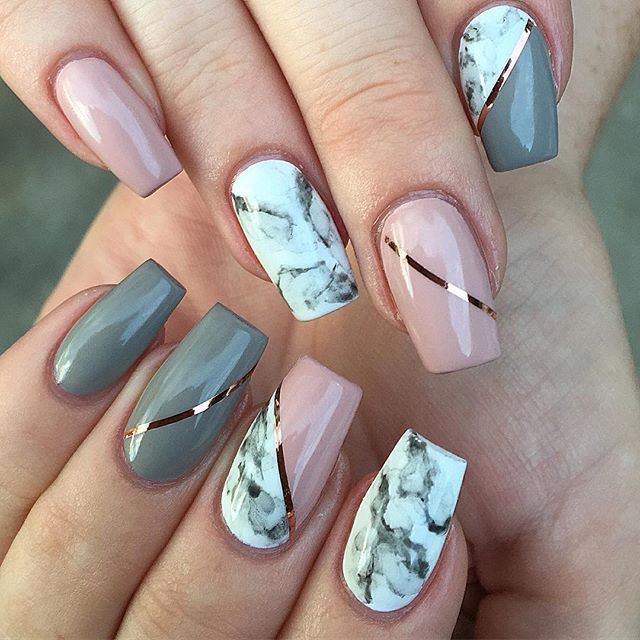 nails 💅 pink, grey, marble💅