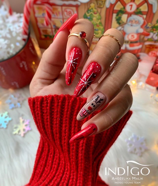 Zimowy manicure hybrydowy - inspiracja ❤️🦌