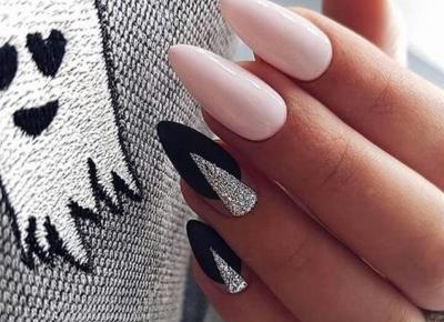 Nails - pink & black & silver