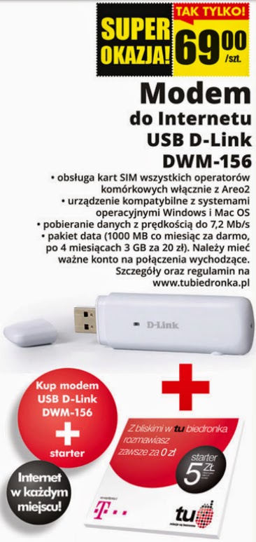 Modem do Internetu USB D-Link DWM-156 z Biedronki