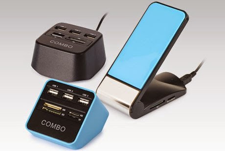 Akcesoria USB: podstawka pod telefon z funkcją ładowania, podkładka pod myszkę, podgrzewacz pod kubek, czytnik kart pamięci z Biedronki