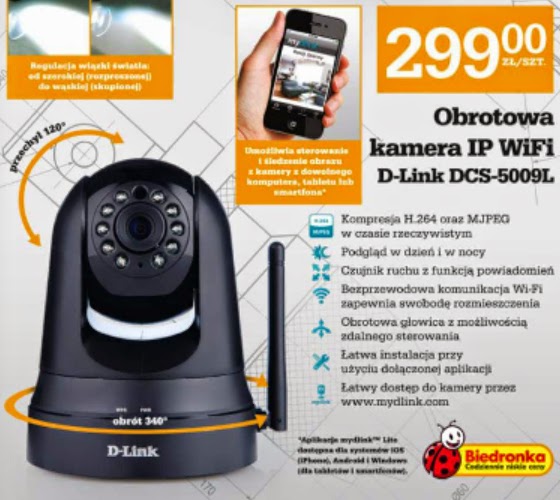 Obrotowa kamera IP WiFi D-Link DCS-5009L z Biedronki