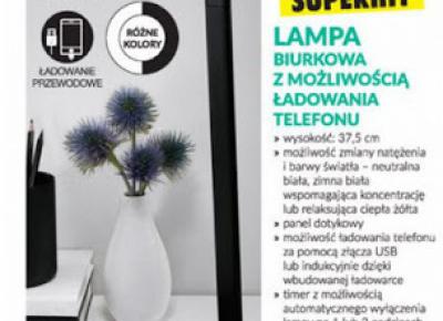 Lampa biurkowa z możliwością ładowania telefonu Smukee z Biedronki