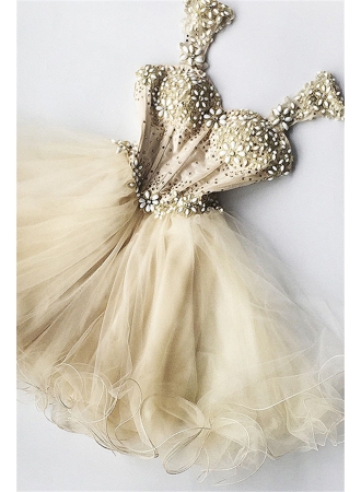 Beaded Flowers Champagne Homecoming Dresses 2017 cheap Organza Short Appliques Hoco Dress_2017 Homecoming Dresses_Wedding Dresses | Prom Dresses | Evening Formal Gowns | Suzhoudress.com