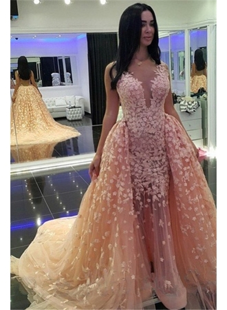 Mermaid Pink Puffy Dubai-Muslim Sexy Detachable-Train Evening Dresses_Evening Dresses 2017_Evening Dresses_Special Occasion Dresses_Buy High Quality Dresses from Dress Factory - Babyonlinedress.com