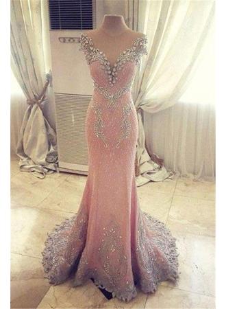 2017 Pink Mermaid Crystals Evening Dress Beading Luxurious Formal Dresses_Evening Dresses_2017 Special Occasion Dresses_Wedding Dresses | Prom Dresses | Evening Formal Gowns | Suzhoudress.com